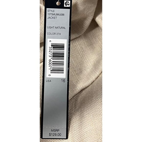 Tahari Arthur S. Levine Women Linen Blazer Jacket Size 16 Light Natural NWT New - Picture 9 of 12